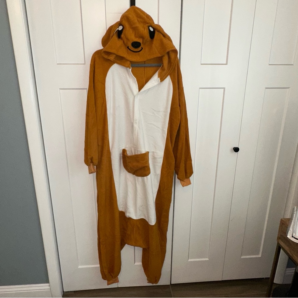 Cozy Adult Kangaroo Animal Costume Onesie - Brown and White - large